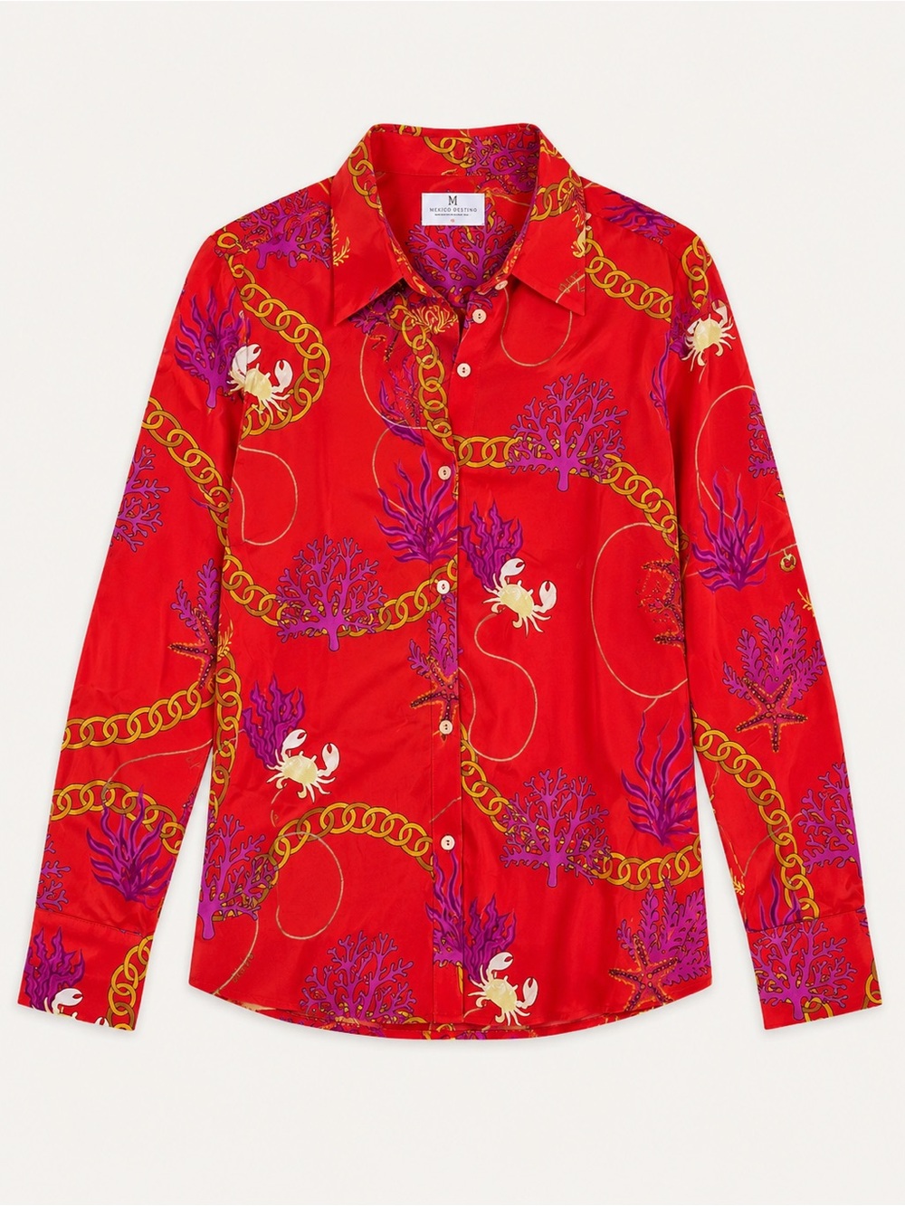 MUCHO GUSTO Long Sleeve Nautical Patterned Button Up Blouse